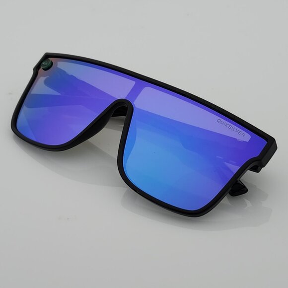 Quiksilver Shield Sunglasses Black Frame Flash Blue-Purple Mirror Lens NEW - Picture 6 of 12